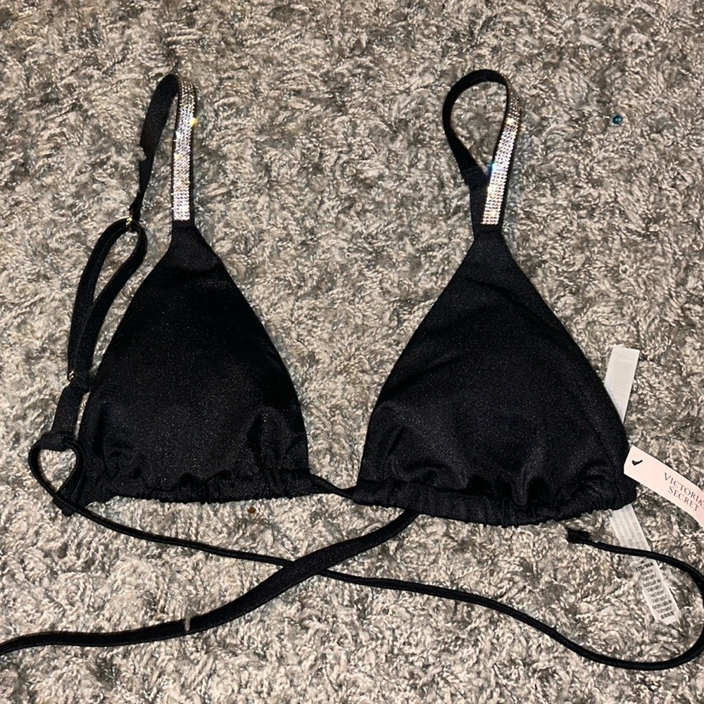 Victoria’s Secret black triangle rhinestone bikini top